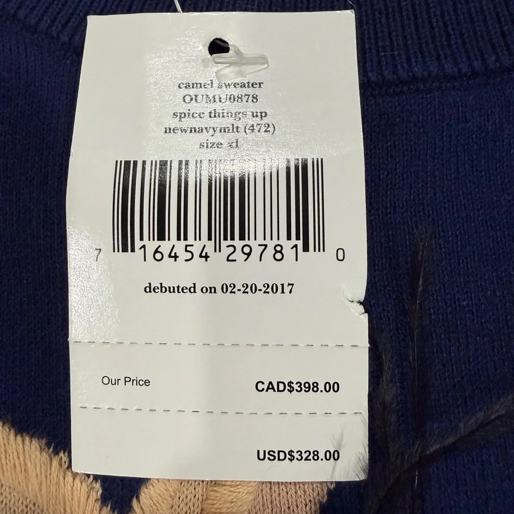 NWT Kate Spade OH Hello Camel Sweater Cashmere Cotton XL Embellished Pom Pom